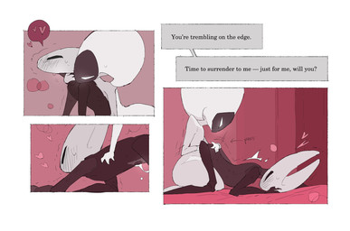 all_fours anthro bedroom biped black_body black_eyes blush blush_lines blushing_profusely bodily_fluids border detailed_background dialogue doggystyle duo empty_eyes eye_contact female female/female female_anthro female_humanoid fingering fingering_partner from_behind_position genital_fluids grinding heart_symbol humanoid_on_anthro humping imminent_orgasm inside looking_at_another looking_at_partner lying mouthless nude on_back onomatopoeia sex sound_effects speech_bubble sweat sweatdrop talking_to_another talking_to_partner text vaginal_fluid_string vaginal_fluids vaginal_fluids_on_hand white_body white_border white_eyes justdog hollow_knight:_silksong hollow_knight_(franchise) team_cherry hornet_(hollow_knight) lace_(hollow_knight:_silksong) arthropod humanoid 2025 comic digital_drawing_(artwork) digital_media_(artwork) english_text hi_res