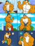 anthro big_muscles canid canine caseyljones comic dinosaur fox fur holding_planet hybrid macro male mammal mario_bros muscular muscular_anthro muscular_male nintendo orange_body orange_fur orange_yoshi prehistoric_species reptile scalie solo yellow_body yellow_fur yoshi yoshils_(character)