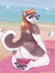 anthro beach big_butt butt eyewear female glasses group nude overweight seaside slightly_chubby solo_focus text kanou kano canid canine canis domestic_dog husky mammal nordic_sled_dog spitz digital_media_(artwork) hi_res shaded url