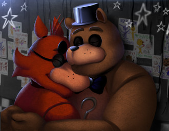 amputee anthro clothing cuddling detailed_background disability duo eye_patch eyes_closed eyewear happy hat headgear headwear hook hook_hand hug humanoid_pointy_ears machine male male/male male_anthro pirate pointy_ears romantic romantic_couple top_hat foxtragic five_nights_at_freddy's scottgames foxy_(fnaf) freddy_(fnaf) animatronic bear canid canine fox mammal robot 2016 colored detailed digital_drawing_(artwork) digital_media_(artwork) shaded