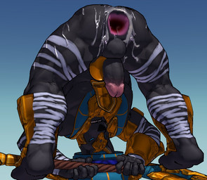 after_anal after_sex all_fours anal anthro anus armor backsack balls bandage bandaged_arm bandaged_leg bodily_fluids butt clothed clothing cum cum_in_ass cum_inside cum_on_butt cum_on_leg fur gaping gaping_anus genital_fluids genitals headgear helmet humanoid_genitalia humanoid_penis looking_through looking_through_legs male male_penetrated melee_weapon muscular muscular_anthro muscular_male penetration penis presenting presenting_hindquarters solo weapon kitticlub league_of_legends riot_games tencent nasus_(lol) anubian_jackal canid canine canis jackal mammal