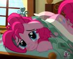 bed blue_eyes blush cutie_mark female feral furniture hair half-closed_eyes inside looking_at_viewer narrowed_eyes on_bed on_model pillow pink_body pink_hair smile solo ponyecho friendship_is_magic hasbro my_little_pony pinkie_pie_(mlp) earth_pony equid equine horse mammal pony 2016 5:4 digital_media_(artwork) hi_res