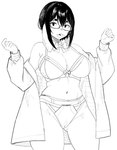 5_fingers anthro bean_eyebrows big_breasts bow_tie bra breasts clothing dark_hair eyebrows eyewear facial_scar female fingers floppy_ears front_view glasses long_ears long_sleeves navel panties pubes scar simple_background solo thick_thighs tongue tongue_out underwear undressing wearing_glasses white_background jxzuke mochi_(jxzuke) canid canine canis domestic_dog hunting_dog mammal mixed_breed scent_hound shiba_inu spitz 2024 digital_drawing_(artwork) digital_media_(artwork) hi_res monochrome portrait sketch three-quarter_portrait