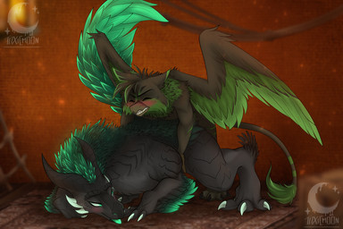 accessory anthro anthro_on_feral ass_up beak bestiality black_body black_fur blush carpet claws doggystyle duo eyes_closed feather_in_hair feather_markings feathered_chest feathered_crest feathered_tail feathered_wings feathers female feral from_behind_position frown_eyebrows fur green_eyes green_hair green_markings grey_body hair hair_accessory head_crest head_tuft horn leg_grab loose_feather male male/female male_on_feral markings pinning_down raised_tail rope scales sex sharp_teeth spikes striped_markings striped_tail stripes tail tail_markings tail_tuft teeth tent tent_interior thigh_grab tongue tongue_out tuft wings wings_folded selitoxicmoon capcom monster_hunter mythology fan_character avian bird bird_wyvern gryphon mythological_avian mythological_creature seikret 3:2 hi_res