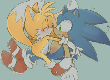 2_tails anthro arms_on_shoulders bangs biped blue_body blue_eyes blue_fur blush clothing dipstick_tail duo footwear footwear_only fur gloves green_eyes handwear looking_at_another looking_at_partner male male/male male_anthro markings mostly_nude multi_tail on_lap orange_body orange_fur red_clothing red_footwear red_shoes romantic sexual_tension shoes shoes_only short short_anthro short_male simple_background sitting sitting_on_lap smile smirk spines tail tail_markings teal_background teeth_showing white_body white_clothing white_fur white_gloves white_handwear white_tail_tip young young_anthro young_male funkiepoop sega sonic_the_hedgehog_(series) miles_prower sonic_the_hedgehog canid canine eulipotyphlan fox hedgehog mammal digital_media_(artwork)