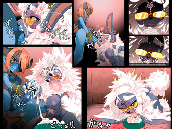 anthro bodily_fluids breasts corruption cum cum_in_mouth cum_inside cum_on_face duo eyewear female genital_fluids genitals glasses heart_symbol looking_pleasured male male/female nipples oral penis sweat text trap_(contrivance) hokku_(artist) kokuhaku bovid caprine domestic_sheep mammal sheep absurd_res hi_res japanese_text translation_request