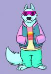 anthro barefoot clothed clothing eyewear feet fur glasses retro simple_background solo white_body white_fur skunkbutt_(artist) disney zootopia gary_(zootopia) canid canine canis mammal wolf low_res