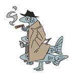 ambiguous_gender black_clothing black_hat black_headwear brown_clothing brown_trenchcoat cigar clothing coat feral group hat headgear headwear lighter semi-anthro simple_background smoke smoking smoking_cigar topwear totem_pole_trenchcoat trenchcoat trio white_background stivkun fish marine aliasing binary_drawing digital_drawing_(artwork) digital_media_(artwork) low_res