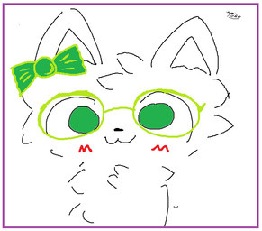anthro blush border eyewear fur glasses green_eyes green_eyewear green_glasses male solo white_body white_border batidodeleche boy_kisser_(meme) silly_cat_(mauzymice) domestic_cat felid feline felis mammal meme