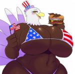 4_fingers american_flag american_flag_bikini anthro beak bedroom_eyes belly big_breasts bikini blush breasts brown_body brown_feathers burger clothed clothing curvy_figure deep_navel dual_holding eyelashes feathers female fingers flag flag_(object) flag_bikini flag_clothing flag_print flag_swimwear food front_view half-closed_eyes hat headgear headwear holding_flag holding_food holding_object holding_sandwich holidays huge_breasts looking_at_viewer midriff multicolored_body multicolored_feathers narrowed_eyes navel nipple_outline non-mammal_breasts non-mammal_navel print_bikini print_clothing print_swimwear sandwich_(food) seductive simple_background skimpy slightly_chubby solo swimwear tail tail_feathers thick_thighs tight_clothing two-piece_swimsuit two_tone_body two_tone_feathers united_states_of_america voluptuous white_body white_feathers wide_hips yellow_beak yellow_eyes sssonic2 4th_of_july american_eagle accipitrid accipitriform avian bald_eagle bird eagle sea_eagle 2019 absurd_res digital_media_(artwork) hi_res