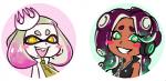 blush clothing crown dark_body dark_skin duo electronics female green_eyes hair happy headgear headphones jacket markings mask mole_(marking) pseudo_hair short_hair suction_cup tentacle_hair tentacles topwear yellow_eyes nyxondyx nintendo splatoon marina_(splatoon) off_the_hook_(splatoon) pearl_(splatoon) animal_humanoid cephalopod cephalopod_humanoid humanoid inkling marine marine_humanoid mollusk mollusk_humanoid octarian octoling 2017