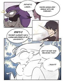 anthro biped black_body black_fur breasts claws dialogue duo eyebrows featureless_breasts female fur grey_body grey_fur hair male multicolored_body multicolored_fur open_mouth purple_body purple_fur question_mark simple_background smile speech_bubble surprised text svkhaiminh nintendo pokemon generation_5_pokemon human mammal pokemon_(species) shiny_pokemon zoroark comic english_text hi_res