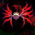 1_eye abstract_background ambiguous_gender blood blood_from_eye bodily_fluids flying halo membrane_(anatomy) membranous_wings midair monotone_body no_sclera not_furry pupils red_eyes red_wings solo three-quarter_view unusual_anatomy unusual_wings white_body white_pupils wings mofumohibiki kirby_(series) kirby_64:_the_crystal_shards nintendo 02_(kirby) angel eye_creature 1:1 2024 digital_media_(artwork) full-length_portrait hi_res portrait shaded