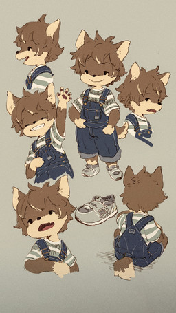 anthro clothing eyes_closed gesture grimace grin kemono looking_aside male open_mouth overalls pattern_clothing pattern_shirt pattern_topwear shirt simple_background sitting sitting_on_ground smile solo striped_clothing striped_shirt striped_topwear stripes topwear waving waving_at_viewer young young_anthro young_male nishiko24 ookami_(nishiko24) canid canine canis mammal wolf 2020 absurd_res hi_res japanese_description