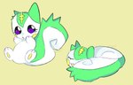 :o ambiguous_gender feral fur green_body green_fur open_mouth simple_background solo white_body white_fur yellow_background bloowolfy nintendo pokemon generation_4_pokemon pachirisu pokemon_(species) 2024 hi_res