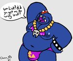 anthro balls_outline belly blue_body bulge clothing detailed_bulge failforce genital_outline male moobs navel nipples overweight overweight_anthro overweight_male penis_outline solo text underwear charmcharmcharm nintendo the_legend_of_zelda ganon domestic_pig mammal suid suina sus_(pig) 2021 english_text