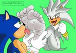 5_toes anthro blue_body duo feet foot_fetish foot_lick foot_play green_eyes licking male male/male open_mouth silver_body toes tongue tongue_out fromitalywithfurore sega sonic_the_hedgehog_(series) silver_the_hedgehog sonic_the_hedgehog eulipotyphlan hedgehog mammal absurd_res hi_res