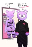 anthro blush bulge butt clothed clothing duo eyewear glasses hat headgear headwear male purple_body text underwear carnival_peanut unicorn_wars padre_(unicorn_wars) sargento_caricias bear mammal 2023 hi_res spanish_text translated