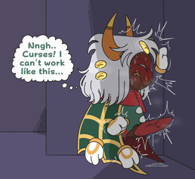 2_horns against_surface against_wall big_penis blush bodily_fluids cape clenched_teeth clothed clothing dark_body dark_skin embarrassed erection excessive_genital_fluids excessive_precum eyes_closed floating_hands frustrated genital_fluids genitals grey_hair hair horn leaking_precum male partially_clothed penis pent_up precum precum_on_ground precum_string scarf shadow solo sweat tapering_penis teeth text thought_bubble torn_clothing tremble_spikes unusual_anatomy unusual_eye_placement unwanted_erection vein veiny_penis kittipaws kirby:_triple_deluxe kirby_(series) nintendo taranza arachnid arthropod spider spidr 2026 absurd_res english_text hi_res