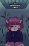 anthro antlers buckteeth clothed clothing femboy fur glory_hole hair horn male pink_body pink_fur pink_hair red_eyes solo sweater teeth text topwear renita_reed fzst lagomorph leporid mammal rabbit cover digital_media_(artwork) hi_res translated