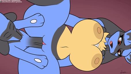 anthro big_penis bouncing_breasts breasts duo female female_penetrated genitals male male/female male_penetrating male_penetrating_female penetration penis sex vaginal vaginal_penetration sprinkles_(artist) nintendo pokemon generation_4_pokemon lucario pokemon_(species) riolu animated hi_res