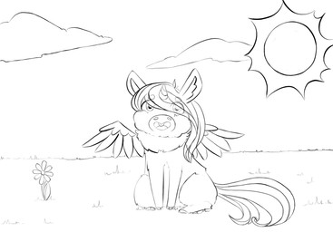 1_horn ambiguous_feral ambiguous_gender buckteeth cloud feral flower front_view grass hooves horn open_mouth plant sitting sky smile solo spiral_horn spread_wings sun tail teeth wings young young_ambiguous young_feral lemoncurds fluffy_pony mythology equid equine fluffy_pony_(species) mammal mythological_creature mythological_equine winged_unicorn 2021 digital_media_(artwork) hi_res monochrome