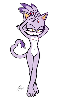 accessory anthro arms_above_head bare_hands barefoot biped blush blush_lines breasts countershade_torso countershading crossed_legs dipstick_tail feet female female_anthro forehead_gem front_view fur gem genitals hair_accessory looking_at_viewer markings multicolored_body multicolored_fur nipples nude nude_anthro nude_female plantigrade pose purple_body purple_fur raised_arms simple_background small_breasts solo stretching tail tail_markings vulva white_background white_body white_fur yellow_eyes notsafeforcurt sega sonic_the_hedgehog_(series) blaze_the_cat domestic_cat felid feline felis mammal 2019 dated digital_drawing_(artwork) digital_media_(artwork) full-length_portrait hi_res portrait signature