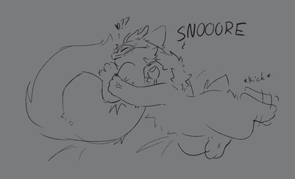 ambiguous_gender anthro balls bed bedding blanket blush cheek_tuft chest_tuft curious duo facial_tuft furniture genitals happy heart_symbol horn hug lying male mask monotone_balls monotone_genitals on_bed on_side sleeping sleeping_together smile snoring text tuft sabiksphinx asian_mythology chinese_mythology east_asian_mythology fabulous_beasts fenz_(studio) mythology sibuxiang_the_deer_(fabulous_beasts) tuye_(fabulous_beasts) deer lagomorph mammal moon_rabbit comic hi_res monochrome sketch