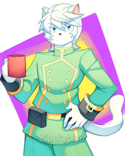 anthro clothing container cup fur green_clothing holding_container holding_cup holding_mug holding_object male mug solo tail white_body white_fur zipskyblue akira_(zipskyblue) felid feline mammal 4:5 absurd_res hi_res