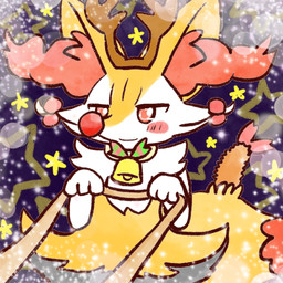ambiguous_anthro ambiguous_gender anthro bell bell_collar biped blush blush_stickers closed_smile collar digitigrade dipstick_tail fake_antlers fake_horns food front_view holding_object holding_rope holidays markings mouth_closed object_in_tail red_nose rope shrimp_(food) smile snout solo standing star_polygon tail tail_markings annyui0611 christmas nintendo pokemon braixen canid generation_6_pokemon mammal pokemon_(species) 1:1 2022 digital_drawing_(artwork) digital_media_(artwork) half-length_portrait hi_res japanese_description portrait translated_description