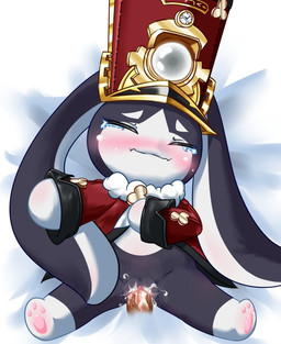 anthro anthro_penetrated bedding bedding_background big_ears black_body blood blue_eyes blush bodily_fluids clothing conductor crying cum cum_from_vagina cum_in_vagina cum_inside cute_fangs duo fangs female female_penetrated genital_fluids genitals hat headgear headwear leaking_cum loli male male/female male_penetrating male_penetrating_anthro male_penetrating_female orgasm pawpads penetration saliva sex simple_background tears teeth vaginal vaginal_penetration vulva white_body young young_anthro young_female candy_dream honkai:_star_rail mihoyo pom-pom_(honkai:_star_rail) lagomorph leporid mammal rabbit 2023 shaded