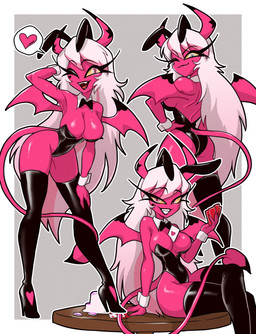 2_horns ace_of_hearts back_wings big_breasts black_boots black_bow_tie black_clothing black_eyebrows black_footwear black_horn black_leotard black_lips black_tail black_tail_tip black_wings boots border bow_tie breasts bunny_costume card cleavage clothed clothed_female clothed_humanoid clothing costume curved_horn dipstick_tail eyebrow_through_hair eyebrows eyelashes fake_ears fake_rabbit_ears fangs female female_humanoid five_of_diamonds footwear furniture grey_background grey_eyes hair hand_on_leg hand_on_own_leg head_turned heart_symbol high_heeled_boots high_heels holding_playing_card horn leaning leaning_forward legwear leotard lips long_eyelashes long_hair looking_at_viewer looking_back looking_back_at_viewer markings membrane_(anatomy) membranous_wings multicolored_hair not_furry on_table one_eye_closed outline pink_body pink_eyes pink_hair pink_horn pink_skin pink_tail pink_wings playing_card poker_chip pupils shirt_collar shirt_cuffs shoes shoulder_blades side_boob simple_background sitting sitting_on_table skimpy skindentation slit_pupils small_wings smile smiling_at_viewer solo spade_tail speech_bubble strapless_clothing strapless_leotard table tail tail_around_own_leg tail_markings teeth thigh_boots thigh_highs translucent translucent_hair two_tone_hair two_tone_tail two_tone_wings white_border white_hair white_outline wings wink winking_at_viewer yellow_sclera centinel303 hellaverse helluva_boss verosika_mayday demon demon_humanoid humanoid succubus 2025 hi_res multiple_images