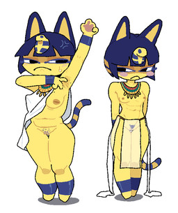 anthro areola armpit_fetish belly biped blush blush_stickers breasts embarrassed female genitals nipples pubes pussy_stubble raised_arm skinny skinny_female slightly_chubby slightly_chubby_female uraeus vulva fishhh animal_crossing nintendo ankha_(animal_crossing) domestic_cat felid feline felis mammal