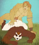 2016 abs all_fours anal anthro back_muscles badcoyote bared_teeth bear biceps body_hair dominant duo erection eyes_closed facial_hair fangs felid forearm_muscles genitals giant_panda goatee grass green_eyes hair hand_on_butt happy_trail hi_res jewelry leaning leaning_forward lion male male/male mammal manly muscular_legs necklace nude orange_hair outside pantherine pecs penis plant pubes sabertooth_(anatomy) sabertooth_feline sex sideburns sky tao_(john_galt) teeth triceps vein veiny_penis wraps wrist_wraps