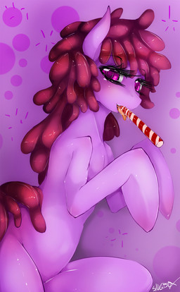 blush bodily_fluids candy dessert drooling drunk female feral food hair long_hair looking_at_viewer saliva solo substance_intoxication suggestive tongue tongue_out slugbox friendship_is_magic hasbro my_little_pony berry_punch_(mlp) earth_pony equid equine horse mammal pony 2012