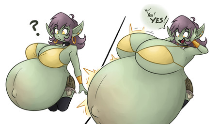 belly belly_expansion big_belly big_breasts breasts ear_piercing expansion female green_body green_skin hair huge_belly huge_breasts hyper hyper_pregnancy piercing pregnancy_expansion pregnant pregnant_female purple_hair rapid_pregnancy simple_background solo white_background funble nightmarebros third-party_edit goblin 2025