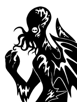 4_claws 4_fingers ambiguous_gender anthro claws face_tentacles fingers horizontal_pupils membrane_(anatomy) membranous_wings pupils silhouette simple_background solo tentacles white_background wings sunnyclockwork cthulhu_mythos h._p._lovecraft cthulhu 2015 black_and_white digital_drawing_(artwork) digital_media_(artwork) hi_res monochrome