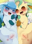 2023 anthro anus aroused blush bodily_fluids butt dagasi digital_media_(artwork) drooling duo eeveelution female feral fur generation_4_pokemon genital_fluids genitals glaceon grass heart_eyes heart_symbol hi_res hypnosis hypnotic_eyes leafeon looking_at_viewer lying mind_control nintendo on_back open_mouth outside paper plant pokemon pokemon_(species) pussy saliva smile smiling_at_viewer spread_legs spreading sweat vaginal_fluids