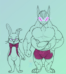 4_arms 4_eyes anthro big_muscles bow_tie boxers_(clothing) boxers_only buckteeth clothed clothing crossed_arms duo fluffy fur glowing glowing_eyes hair long_ears looking_at_viewer male male/male mind_control multi_arm multi_eye multi_limb muscular pecs purple_eyes simple_background size_difference smile star_print star_print_underwear teeth thick_neck topless topwear underwear underwear_only vest whiskers geno28 five_nights_at_freddy's five_nights_at_freddy's:_help_wanted scottgames glitchtrap kurt_the_thunderfloof alien ambiguous_species lagomorph leporid mammal rabbit digital_media_(artwork) watermark