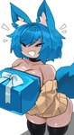 big_breasts big_butt blue_eyes blue_hair breasts butt clothing fangs female hair narrowed_eyes open_mouth simple_background smile solo standing sweater tail teeth thick_thighs tits_in_a_box topwear zanamaoria animal_humanoid canid canid_humanoid canine canine_humanoid fox_humanoid humanoid mammal mammal_humanoid character_request hi_res