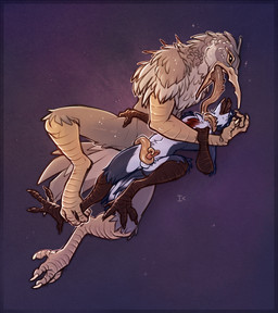 ankle_grab anthro apollo_(baxtersmaws) asphyxiation beak blue_body blue_feathers breath_play brown_arms brown_beak brown_legs cheek_tuft chest_tuft claws crotch_tentacles crush_(itmeporps) duo facial_tuft feathers grey_body grey_feathers hand_on_forearm hand_on_hip holding_ankle holding_leg leg_grab male male/male markings multi_eye open_beak open_mouth purple_background questionable_consent red_markings restrained_legs scared simple_background sketchy spiked_tongue strangling struggling tentacle_handjob tentacles tuft white_body white_claws white_feathers yellow_arms yellow_beak yellow_legs interkos avian bird columbid dove monster 2023 hi_res