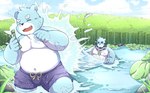 anthro bathing blue_body blue_fur clothing detailed_background duo eyes_closed fur humanoid_hands kemono male outside overweight overweight_male swimwear water white_body white_fur young noichi_53 bonasiah full_attack sophring_hao sophring_jie bear mammal 2021