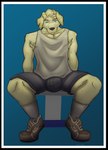 anthro big_bulge blue_eyes bodily_fluids body_hair border bulge clothed clothing footwear fur hair huge_bulge legwear looking_at_viewer male muscular muscular_anthro muscular_male musk nipples pecs simple_background socks solo topwear transparent_border underwear vintage nabotart dana_(vulprofox) canid canine canis domestic_dog mammal absurd_res alpha_channel digital_media_(artwork) hi_res