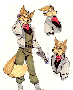 anthro clothing dipstick_tail fur gun jacket kerchief male markings one_eye_closed orange_body orange_fur ranged_weapon simple_background smile solo standing tail tail_markings topwear weapon white_background wink silk-ward a_fox_in_space nintendo star_fox fox_mccloud canid canine fox mammal hi_res