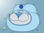 2024 4:3 alvro animal_crossing anthro bag belly belly_expansion big_belly big_breasts big_butt bloated blue_background blue_body blue_ears blue_eyes blue_tail breasts burger butt butt_expansion chubby_cheeks clothing colored digital_media_(artwork) dress eating eating_food expansion female flat_colors food food_in_mouth green_hair green_inner_ear grey_clothing grey_dress hair hi_res huge_belly huge_breasts huge_butt hyper hyper_belly hyper_breasts hyper_butt immobile ione_(animal_crossing) jim_(reathe) lying mammal morbidly_obese morbidly_obese_anthro morbidly_obese_female motion_lines nintendo obese obese_anthro obese_female on_front overweight overweight_anthro overweight_female rodent sciurid simple_background solo swelling tail tight_clothing tree_squirrel weight_gain