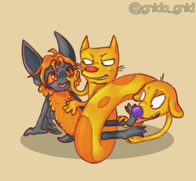 3_toes anthro barefoot black_body blush conjoined duo evil_grin feet female feral foot_fetish foot_lick foot_play fur hair laugh licking male male/female membrane_(anatomy) membranous_wings open_mouth orange_body orange_eyes orange_fur orange_hair orange_sclera short_tail simple_background smile tail tickling tickling_feet toes tongue wings gnida_gnid catdog_(series) nickelodeon caninius_dog felinius_cat keshyu_(gnida_gnid) bat canid canine canis domestic_cat domestic_dog felid feline felis mammal hi_res