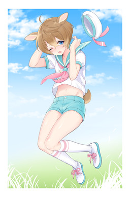 blush bodily_fluids bottomwear bulge clothed clothing cloud footwear hat headgear headwear legwear male midriff navel necktie one_eye_closed outside pink_clothing pink_necktie shoes shorts sky socks solo tears wind young puni_101010 animal_humanoid deer deer_humanoid humanoid mammal mammal_humanoid 2015 hi_res