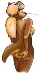 accessory anthro biped blonde_hair breasts butt female hair hair_accessory hairband long_hair looking_back nude ponytail side_boob simple_background smile solo standing tail whiskers white_background sonderjen mammal mustelid otter 2007