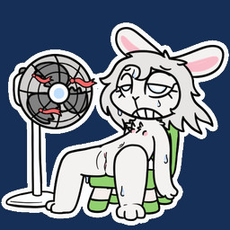 anthro blind bodily_fluids disability electric_fan fan_(object) female full_cleft genitals nipples nude simple_background sitting solo sticker sweat sweating_profusely teeth telegram_sticker transparent_background vulva young bunnyqueen lilly_blomme_(bunnyqueen) lagomorph leporid mammal rabbit 1:1 2d_animation alpha_channel animated frame_by_frame