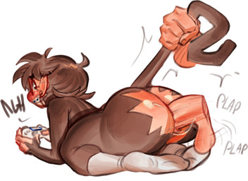 anthro anthro_penetrated arched_back balls big_butt big_penis bouncing_balls braces brown_body brown_fur brown_hair butt clothing controller disembodied_hand disembodied_penis duo erection eyewear female female_penetrated footwear footwear_only fur game_controller gamer_girl gaming gaming_while_penetrated genitals glasses glistening glistening_butt grimace hair holding_controller holding_object looking_back male male/female male_penetrating male_penetrating_female mostly_nude motion_lines motion_outline nerd nude penetration penis playing_video_game sex sex_while_gaming short_hair simple_background socks socks_only tail tail_grab tail_pull thick_thighs three-quarter_view vein veiny_penis cjfurs leia_(cjfurs) haplorhine mammal monkey primate